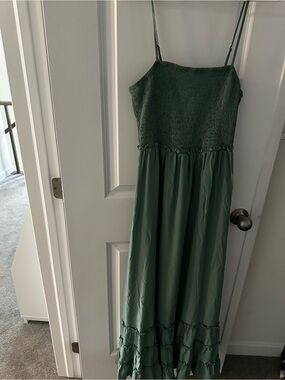 Smocked Bodice Maxi Dress in Sage Green